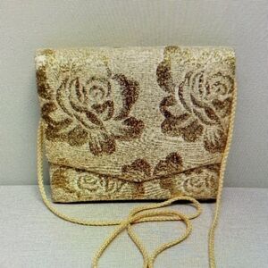 Vintage Gold Lame Envelope Purse Handbag Formal Wedding Prom